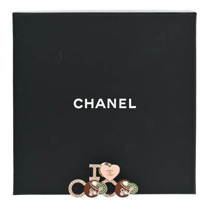 Chanel Metal Resin Pearl I Love Coco Brooch Gold Brown Pink 5 of 5