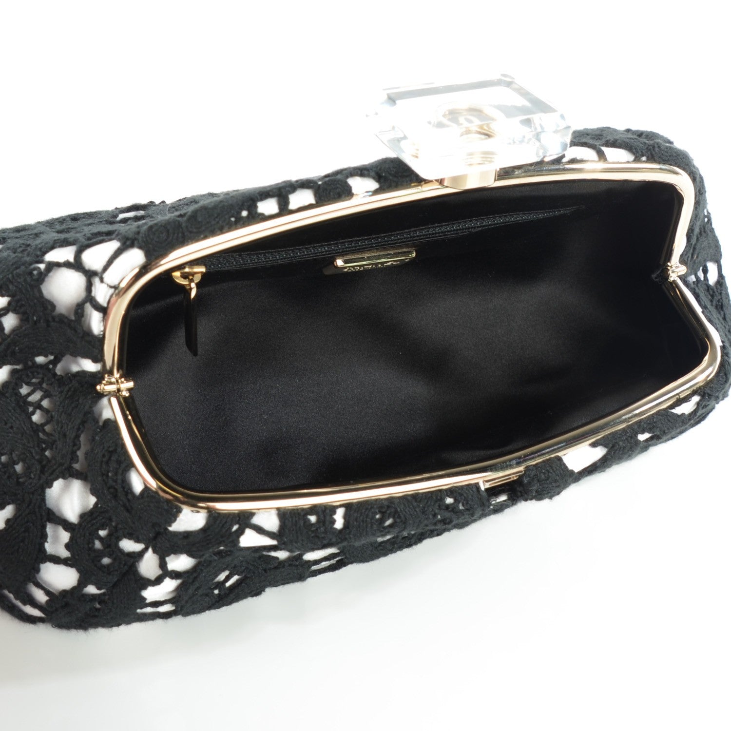 Chanel Satin Lace Perfume Bottle Top Clutch Black White 7 of 7