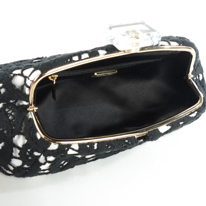 Chanel Satin Lace Perfume Bottle Top Clutch Black White 7 of 7