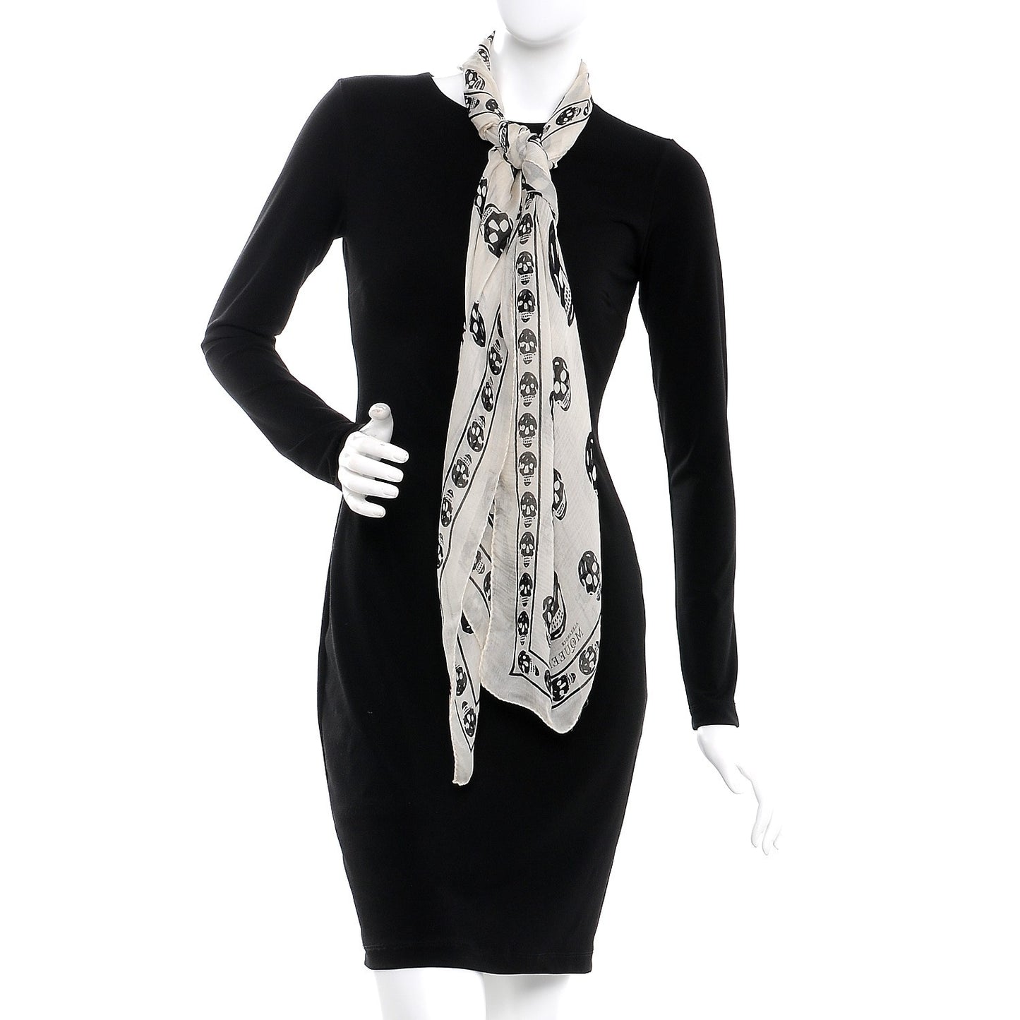 Silk Chiffon Skull Scarf Ivory Black