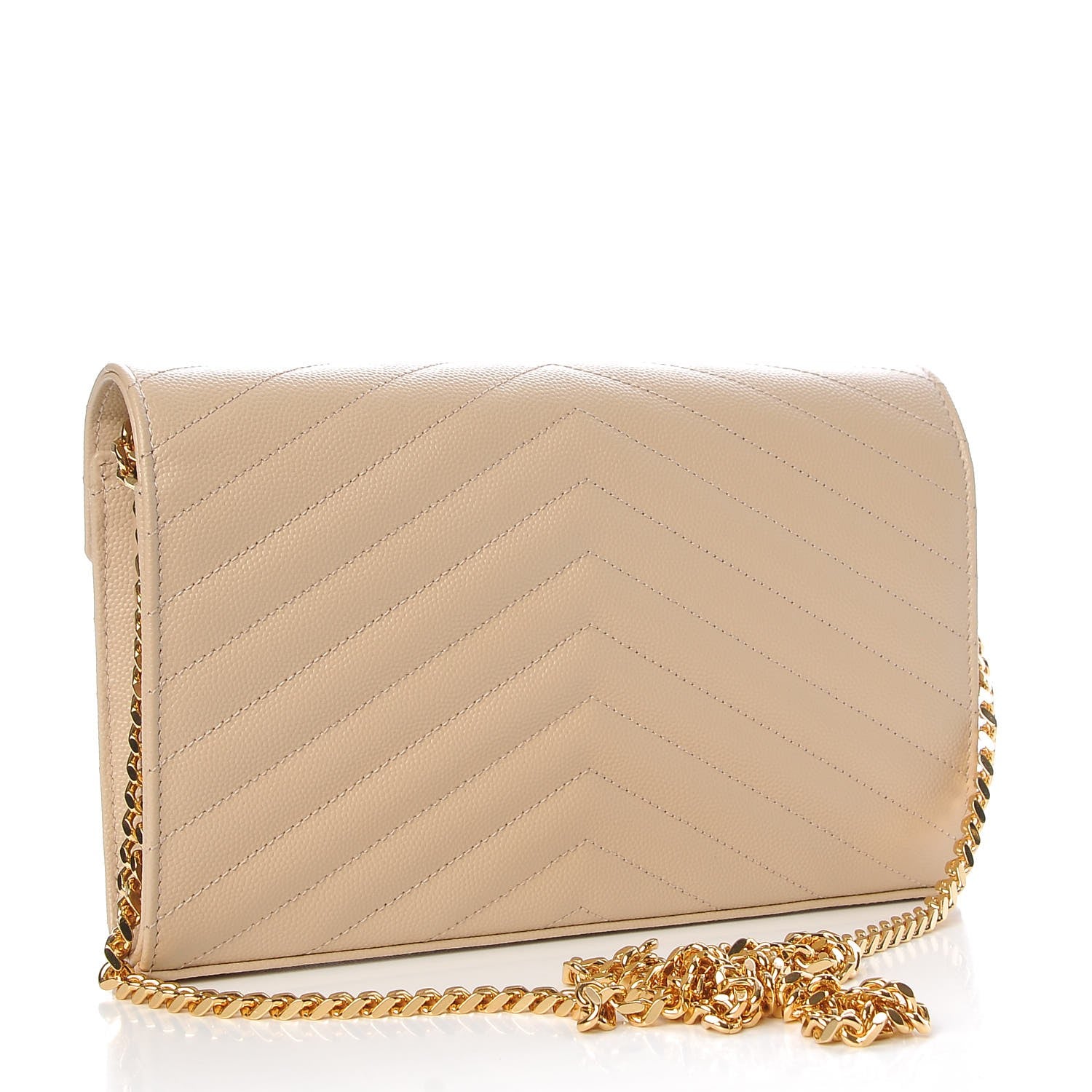 Saint Laurent Grain De Poudre Matelasse Chevron Monogram Chain Wallet Nude Powder 3 of 7