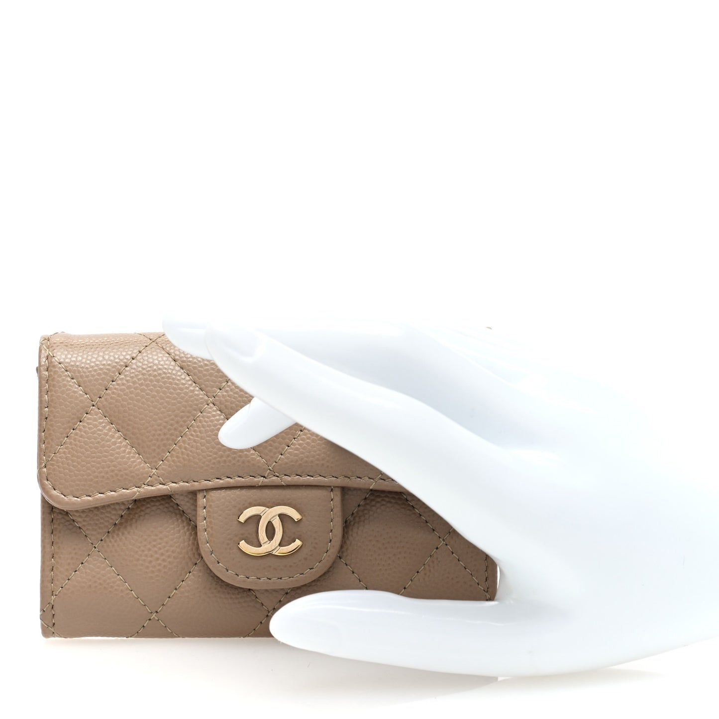 Caviar Quilted Flap Card Holder Wallet Dark Beige