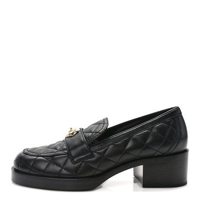 Chanel Lambskin Quilted CC Heart Loafers 38 Black 1 of 9