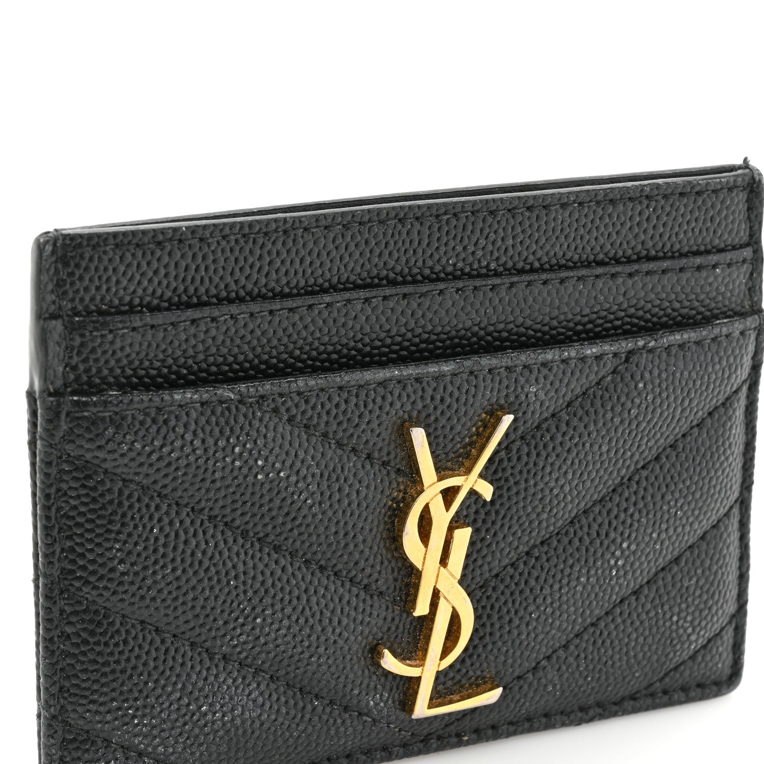Saint Laurent Grain De Poudre Matelasse Chevron Monogram Credit Card Case Black 16 of 16