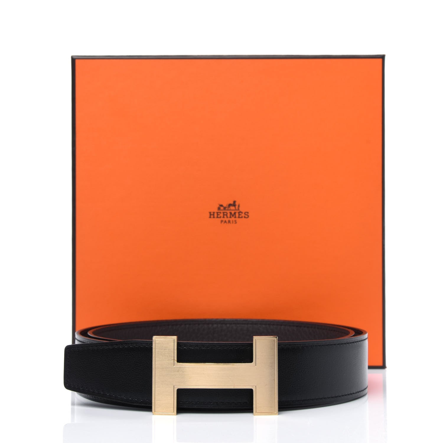 Hermes Box Togo 32mm Quizz H Belt 85 Black Chocolate 10 of 10