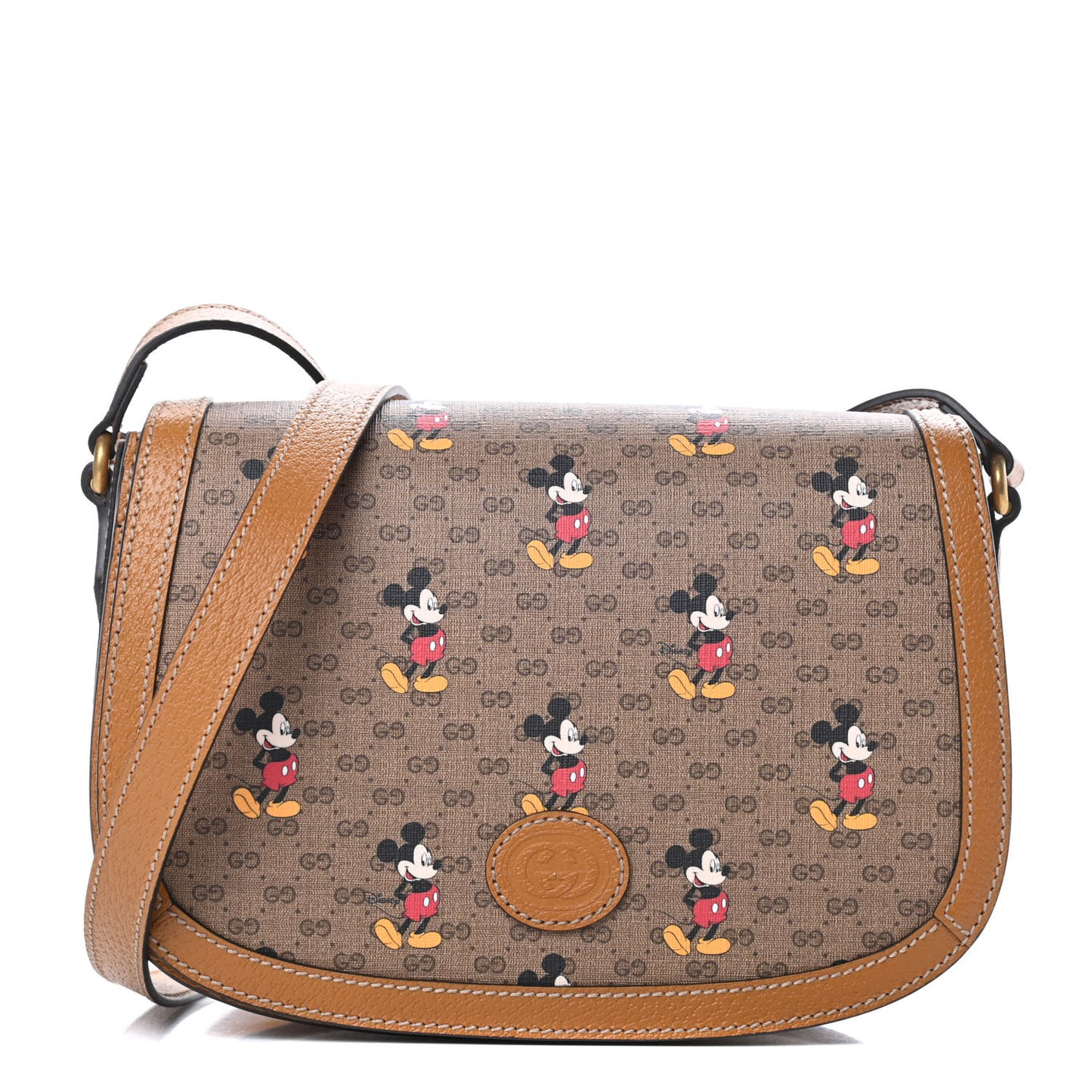 X DISNEY Mini Vintage GG Supreme Monogram Mickey Mouse Small Flap Messenger Bag Beige Vintage Sun Oil