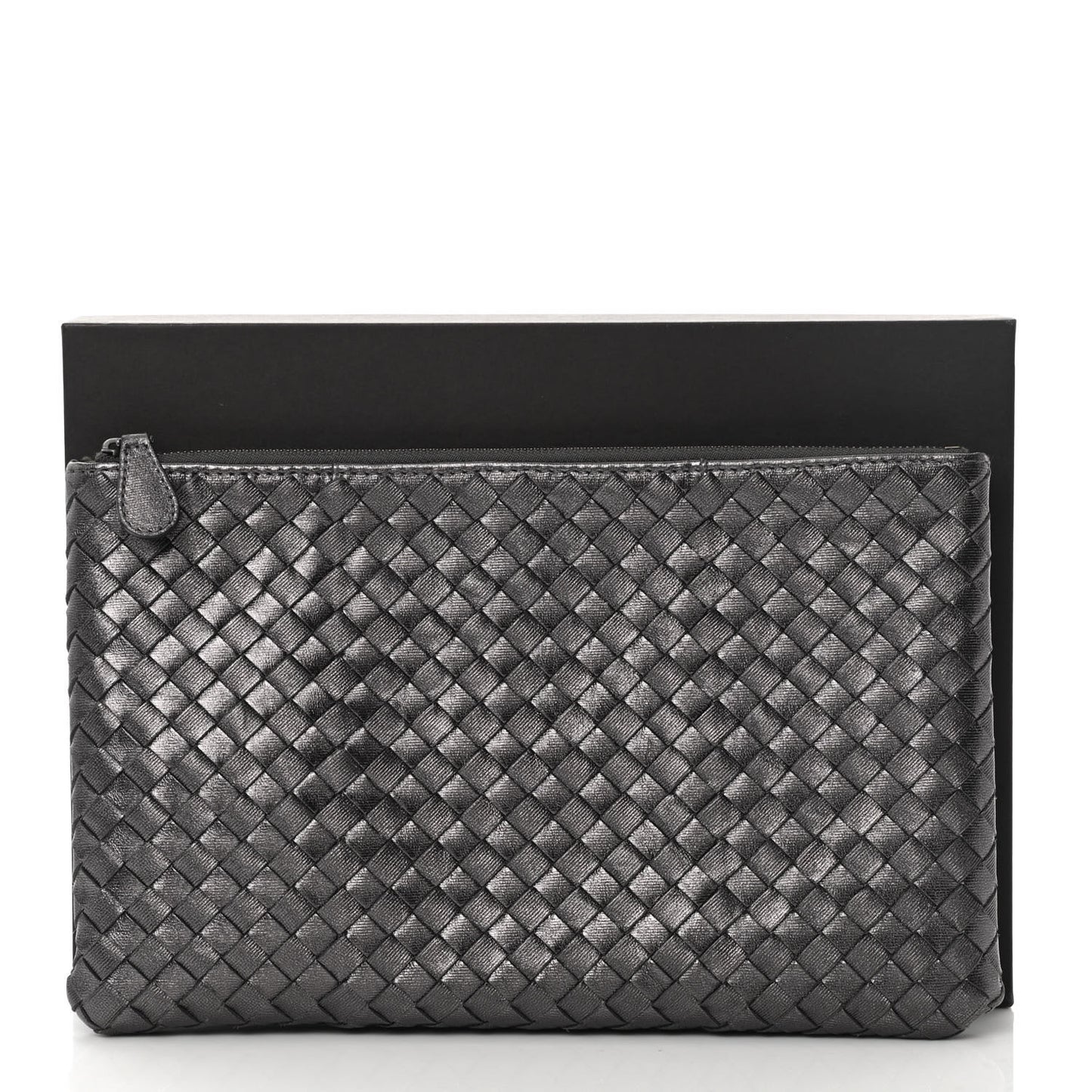Nappa Intrecciato Flat Zip Biletto Pouch Light Grey