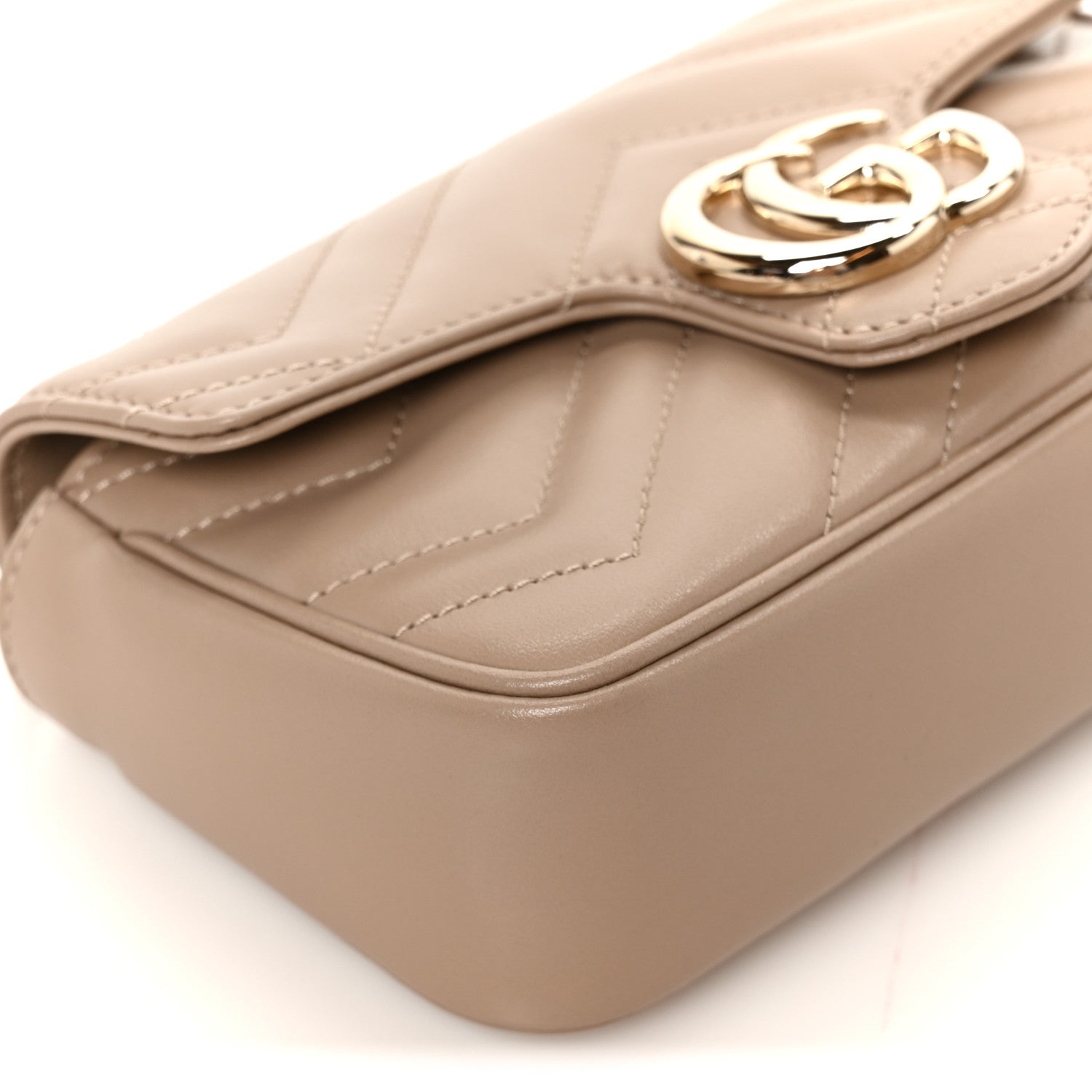 Gucci Calfskin Matelasse Super Mini GG Marmont Shoulder Bag Taupe 9 of 10
