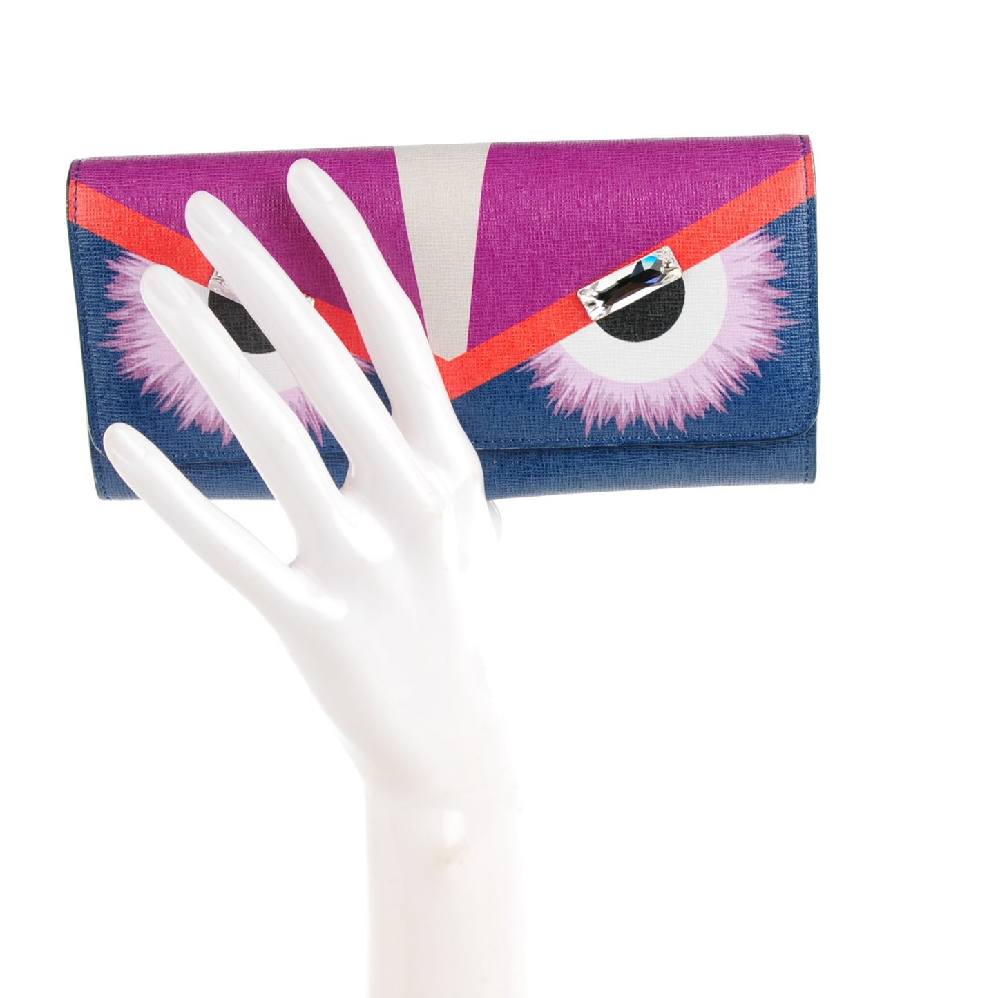Vitello Elite Crystal Eye Monster Continental Wallet Cobalt Lavender Pink