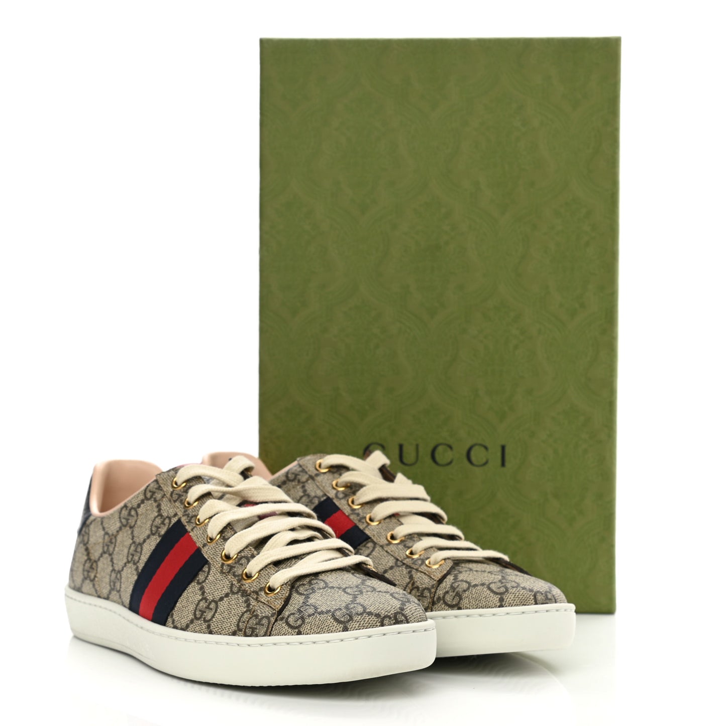 GG Supreme Monogram Womens Ace Low-Top Sneaker 38.5 Beige