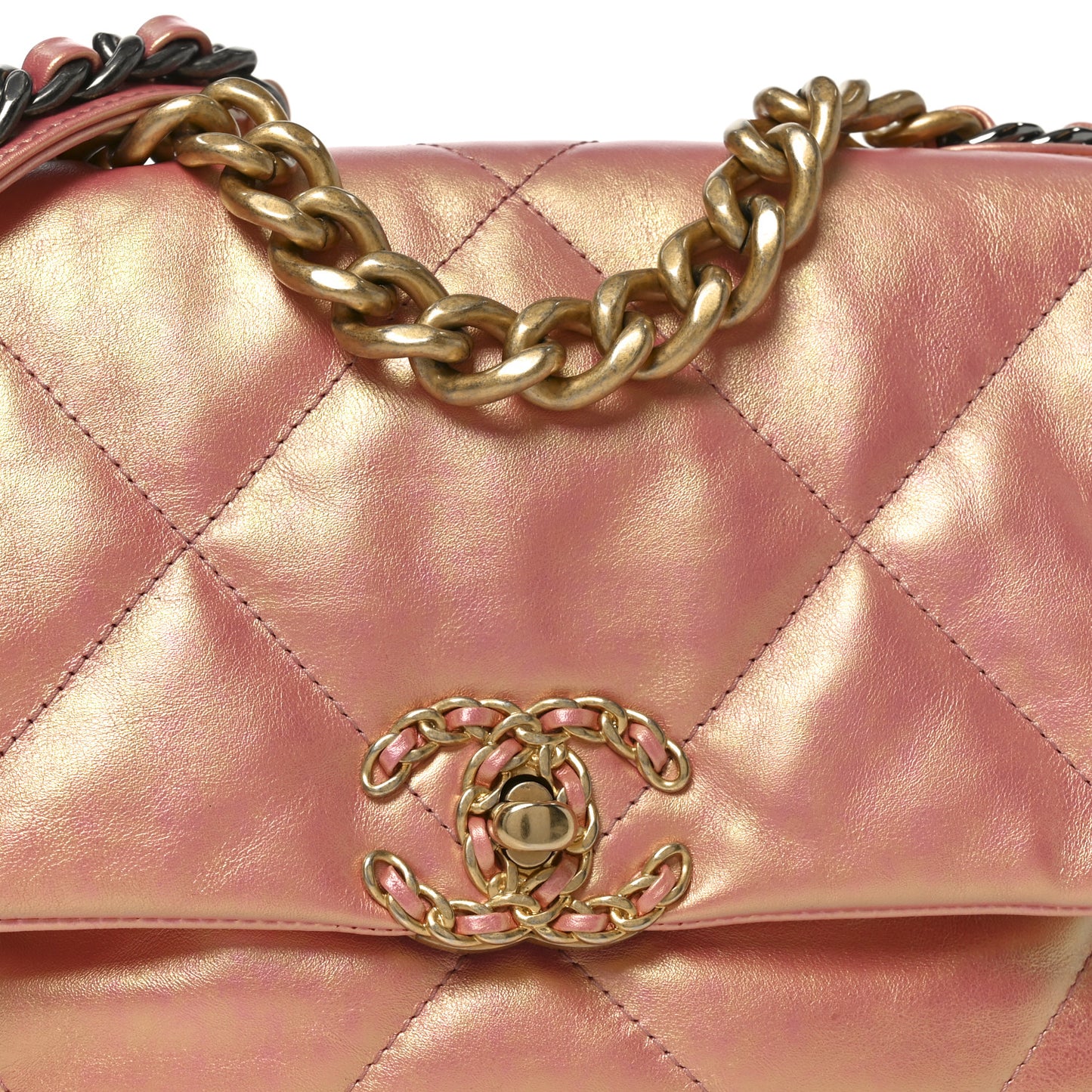 Iridescent Calfskin Quilted Medium Chanel 19 Flap Pink