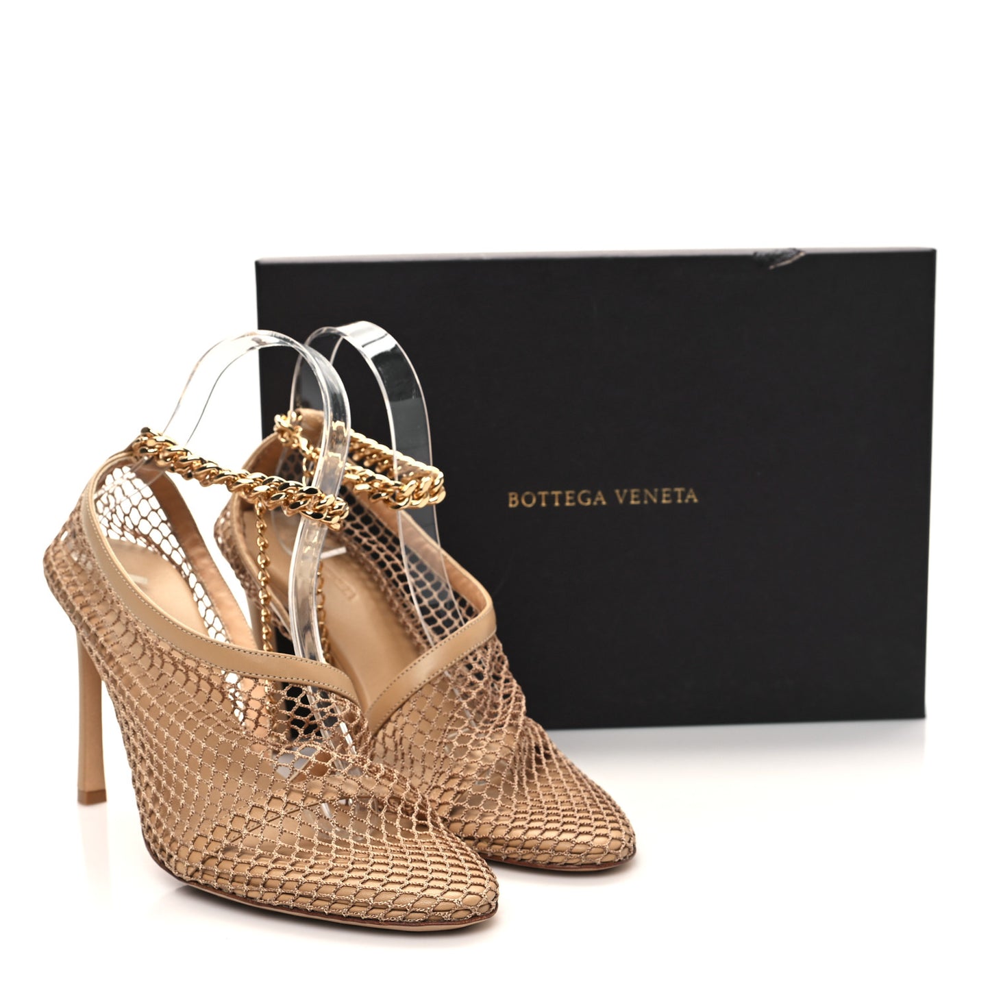 Mesh Nappa Chunky Chain Sandals 39.5 Beige Pony
