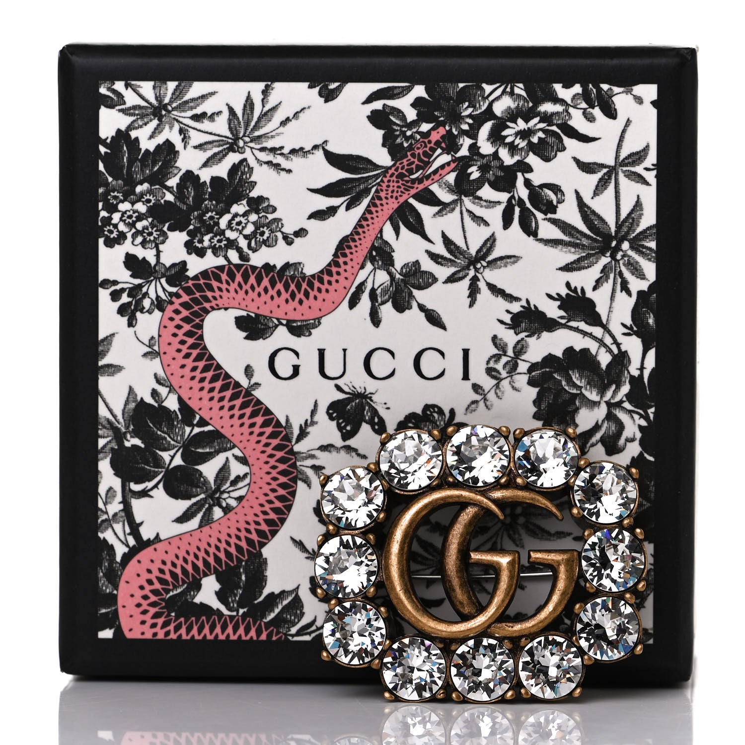 Gucci Metal Crystal Double G Brooch Aged Gold 6 of 6