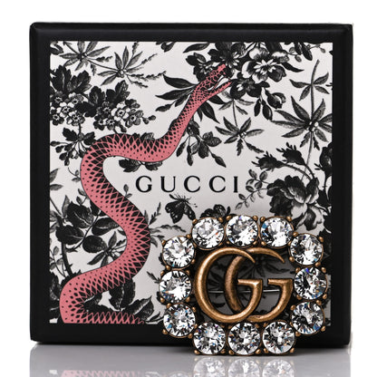 Gucci Metal Crystal Double G Brooch Aged Gold 6 of 6