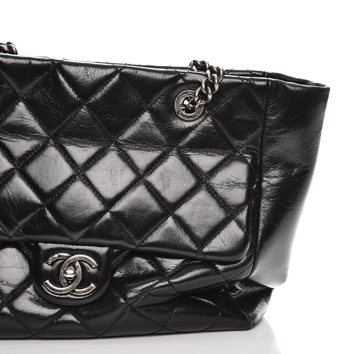 Chanel Glazed Calfskin Quilted Small Duo Color Tote Black 14 of 14