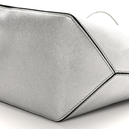 Marc Jacobs Metallic Saffiano Embossed Logo East West Shopper Tote Silver 9 of 9