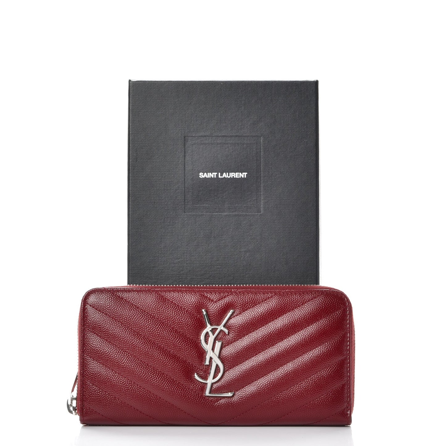 Grain De Poudre Matelasse Chevron Monogram Zip Around Wallet Dark Red