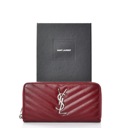 Saint Laurent Grain De Poudre Matelasse Chevron Monogram Zip Around Wallet Dark Red 8 of 8