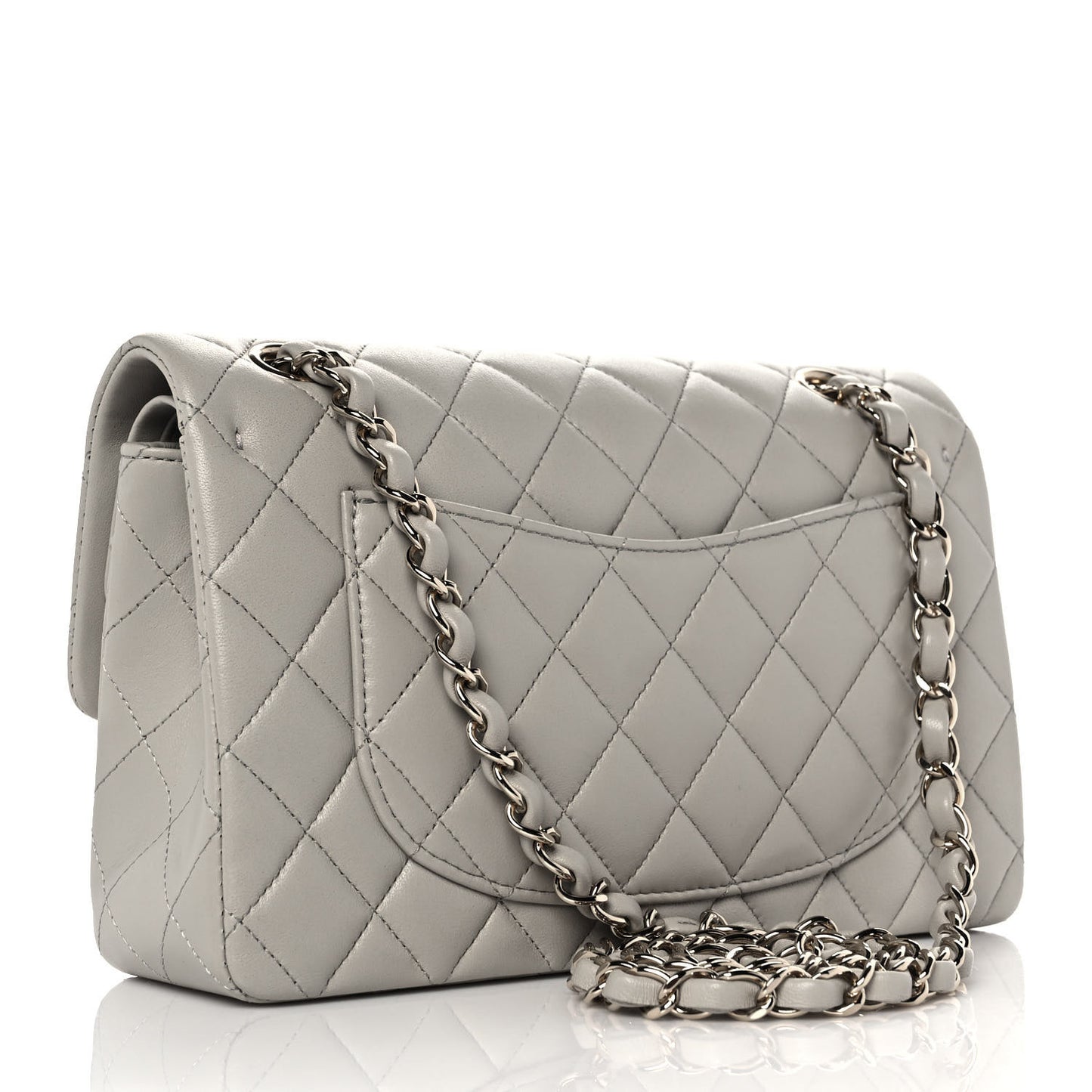 Lambskin Quilted Small Double Flap Grey