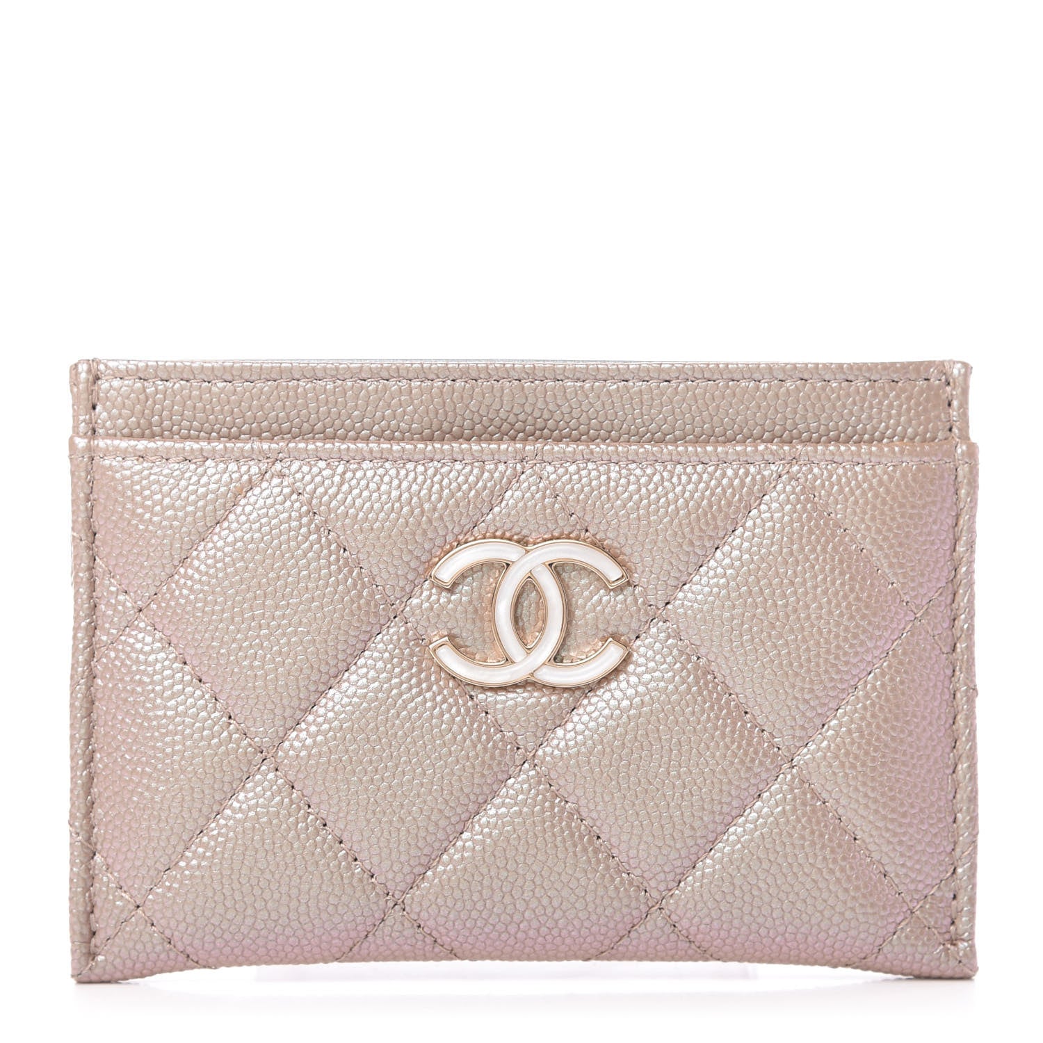 Chanel Iridescent Caviar Quilted Card Holder Beige 1 of 9