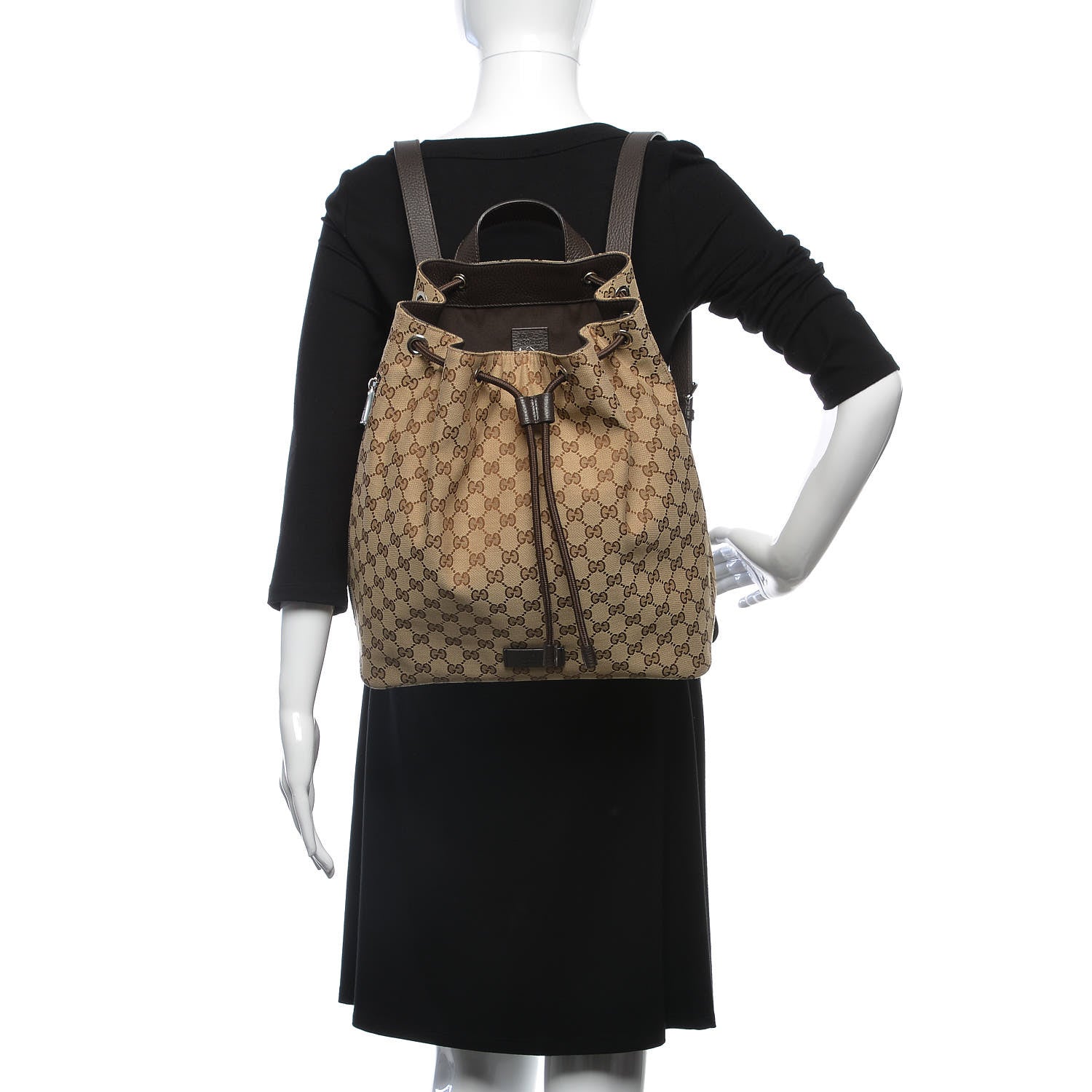 Gucci Monogram Dollar Calfskin O Drawstring Backpack Beige Ebony Testa di Moro Dark Chocolate 2 of 7