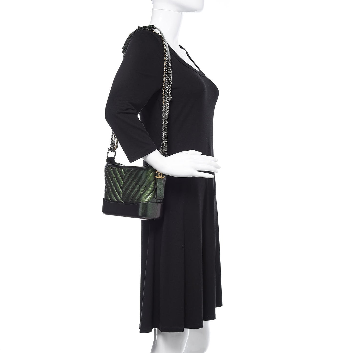 Metallic Calfskin Chevron Quilted Small Gabrielle Hobo Green