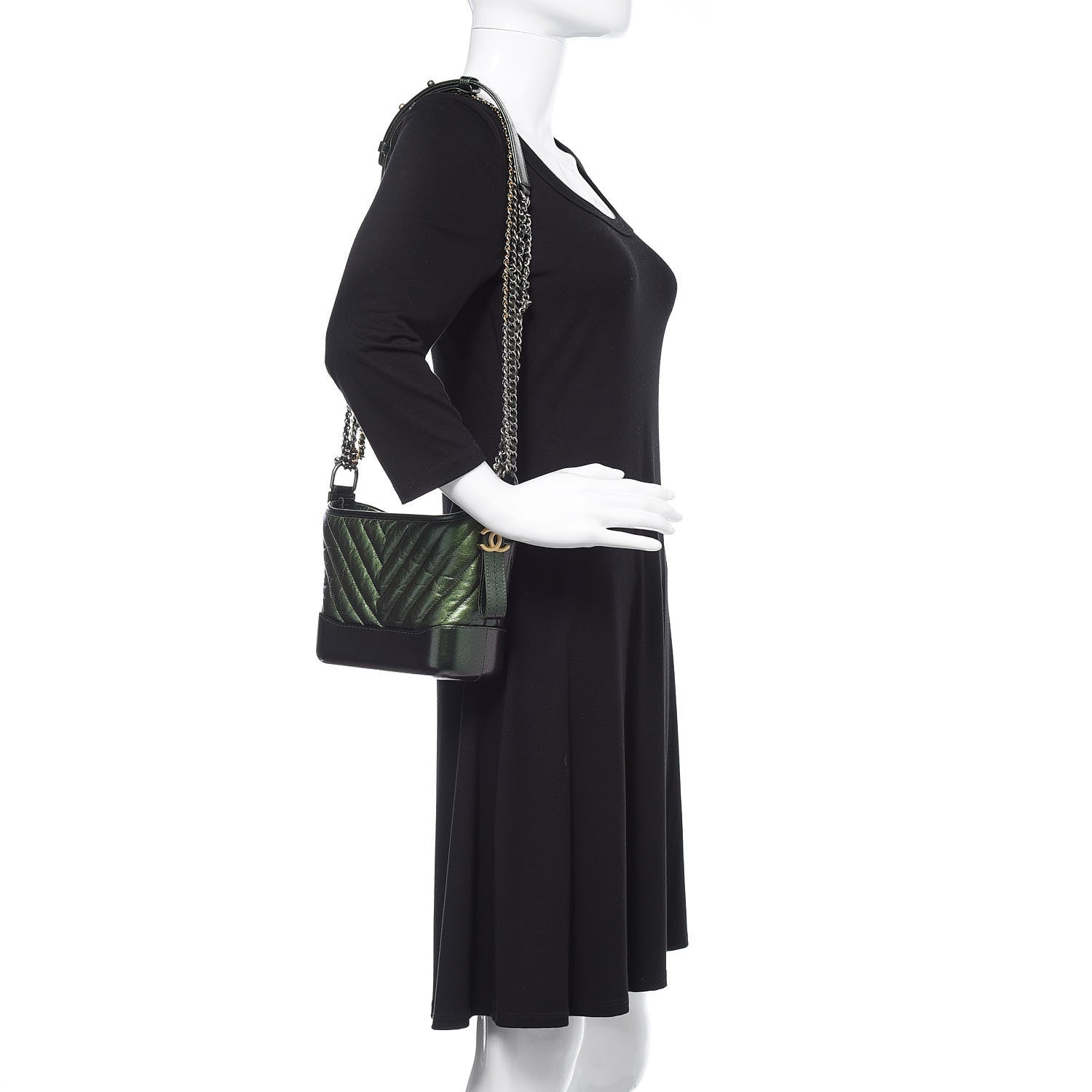 Chanel Metallic Calfskin Chevron Quilted Small Gabrielle Hobo Green 2 of 9