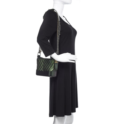 Chanel Metallic Calfskin Chevron Quilted Small Gabrielle Hobo Green 2 of 9