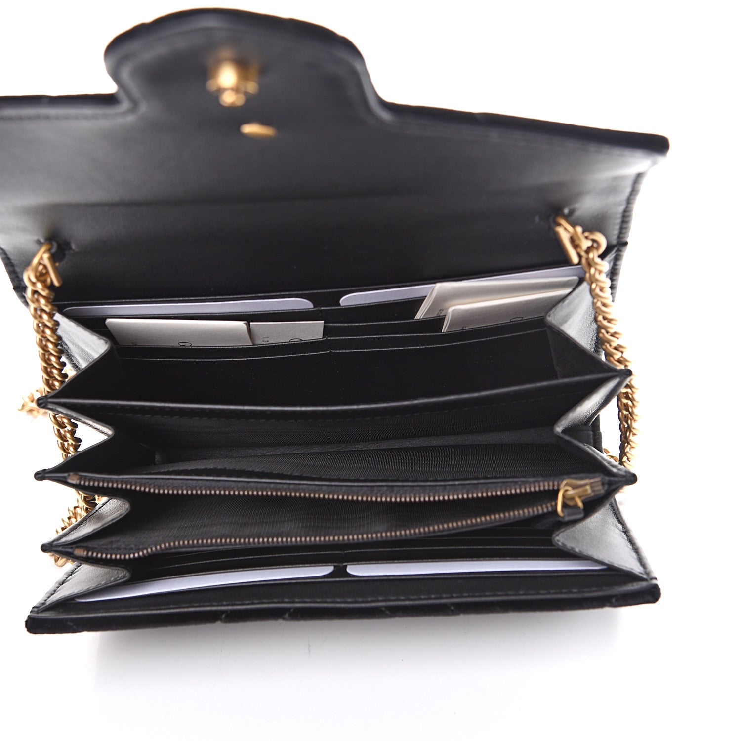Gucci Velvet Matelasse GG Marmont Chain Wallet Black 4 of 11