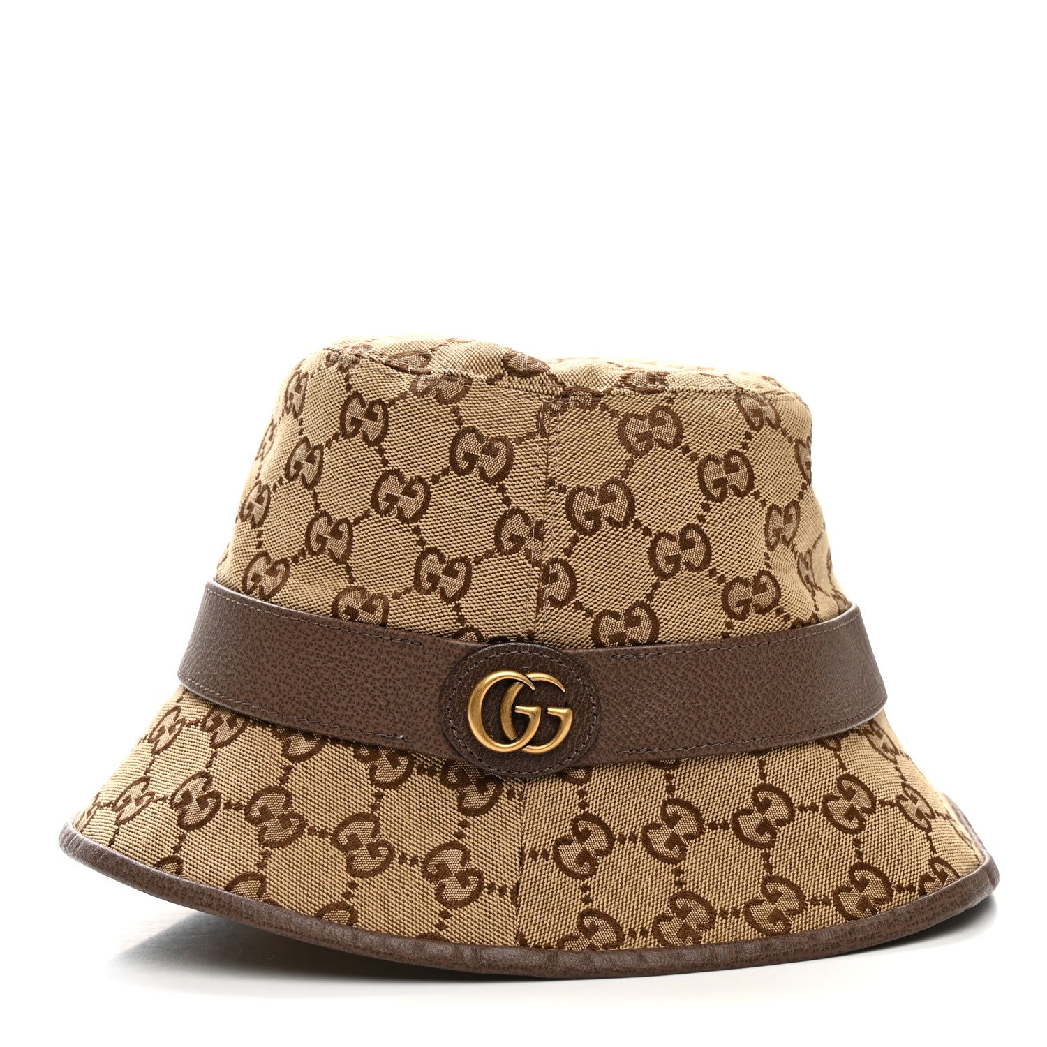 Gucci Monogram Textured Dollar Calfskin GG Jago Bucket Hat S Cacao Beige 3 of 9