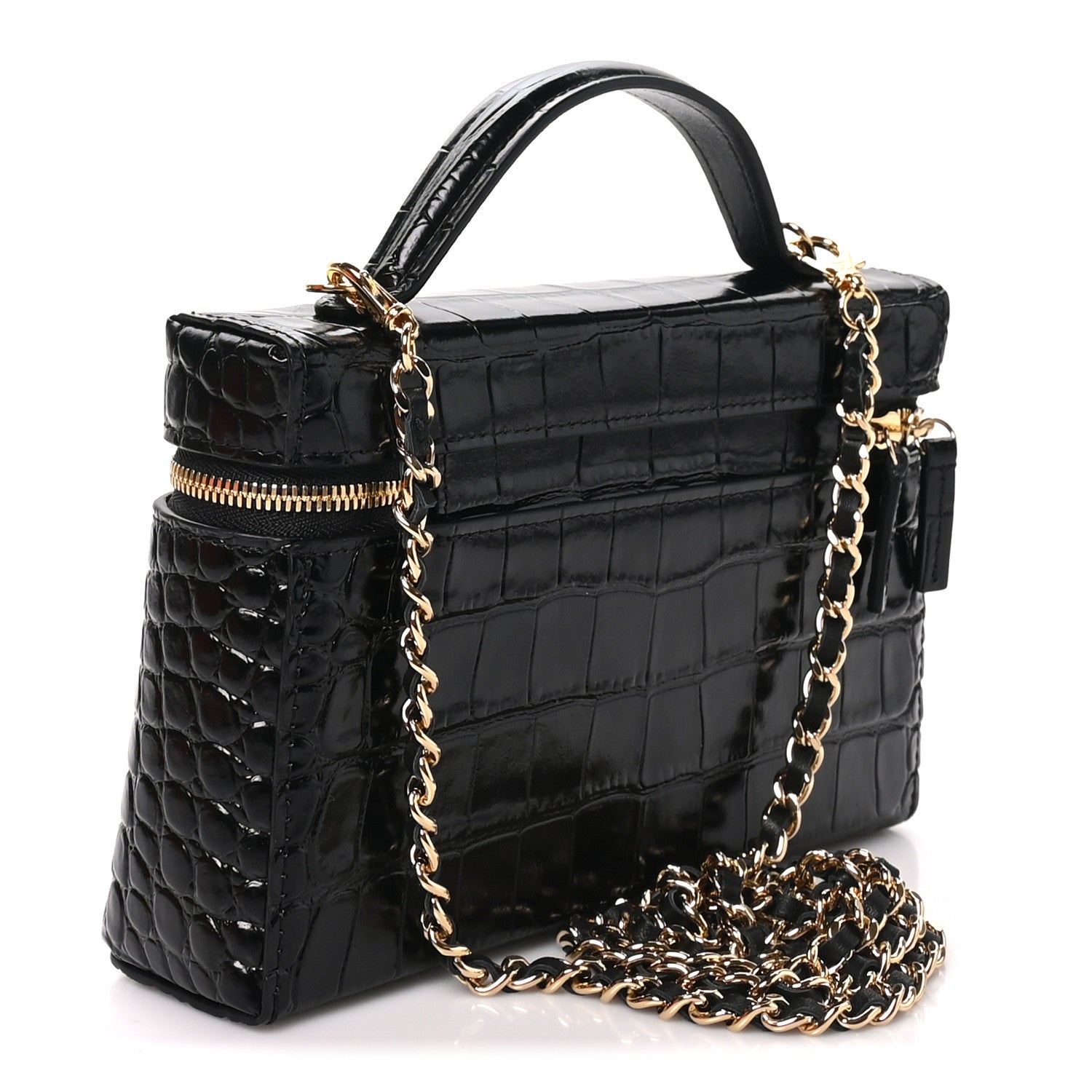 Chanel Calfskin Crocodile Embossed Crococo Exoticoco Vanity With Chain Black 3 of 11