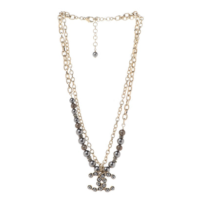 Chanel Crystal Pearl Nefertiti CC Double Chain Pendant Necklace Gold Dark Grey 3 of 6