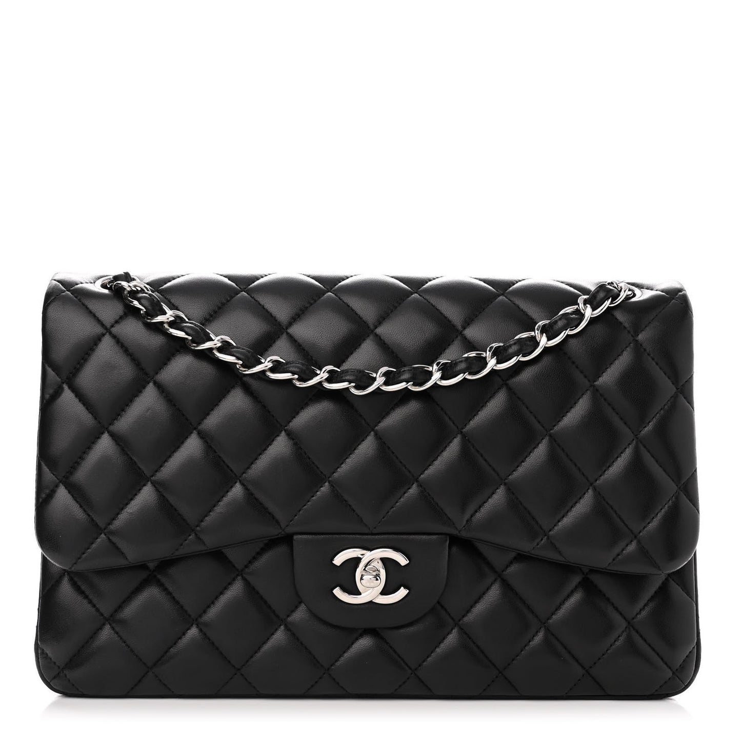 Lambskin Quilted Jumbo Double Flap Black