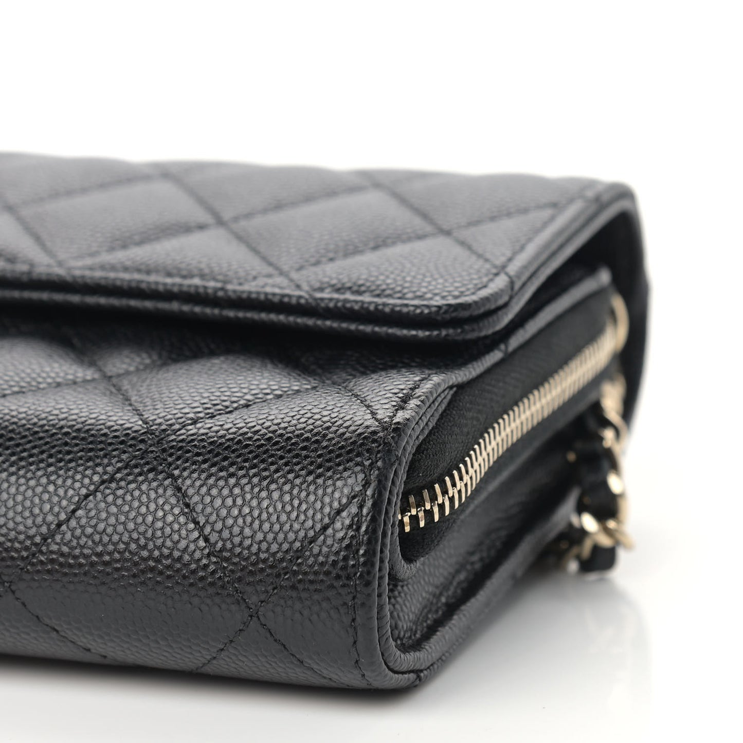 Caviar Quilted Phone Holder Wallet on Removable Chain Black