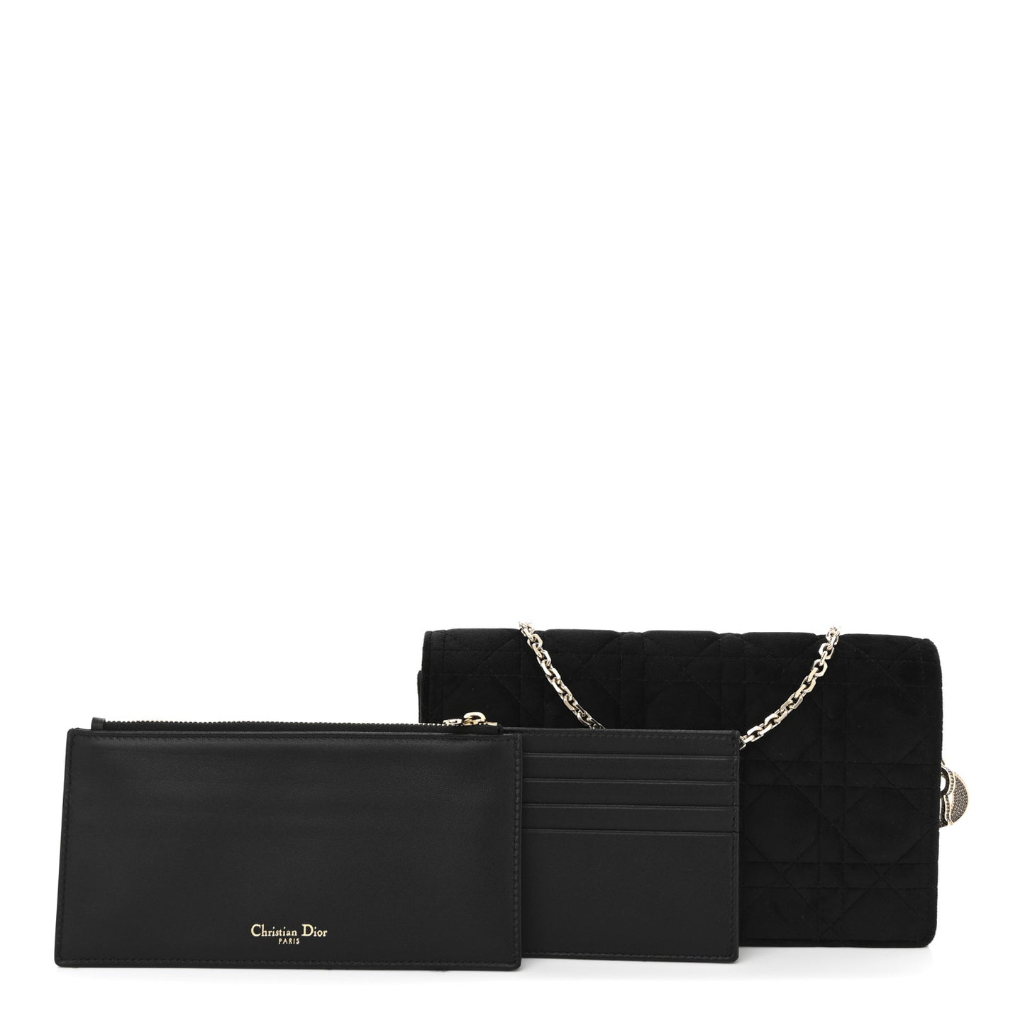 Velvet Cannage Lady Dior Convertible Clutch Black