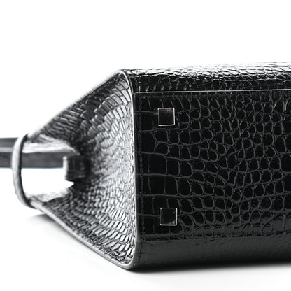 Saint Laurent Shiny Calfskin Crocodile Embossed Small Manhattan Shopper Tote Black 7 of 8