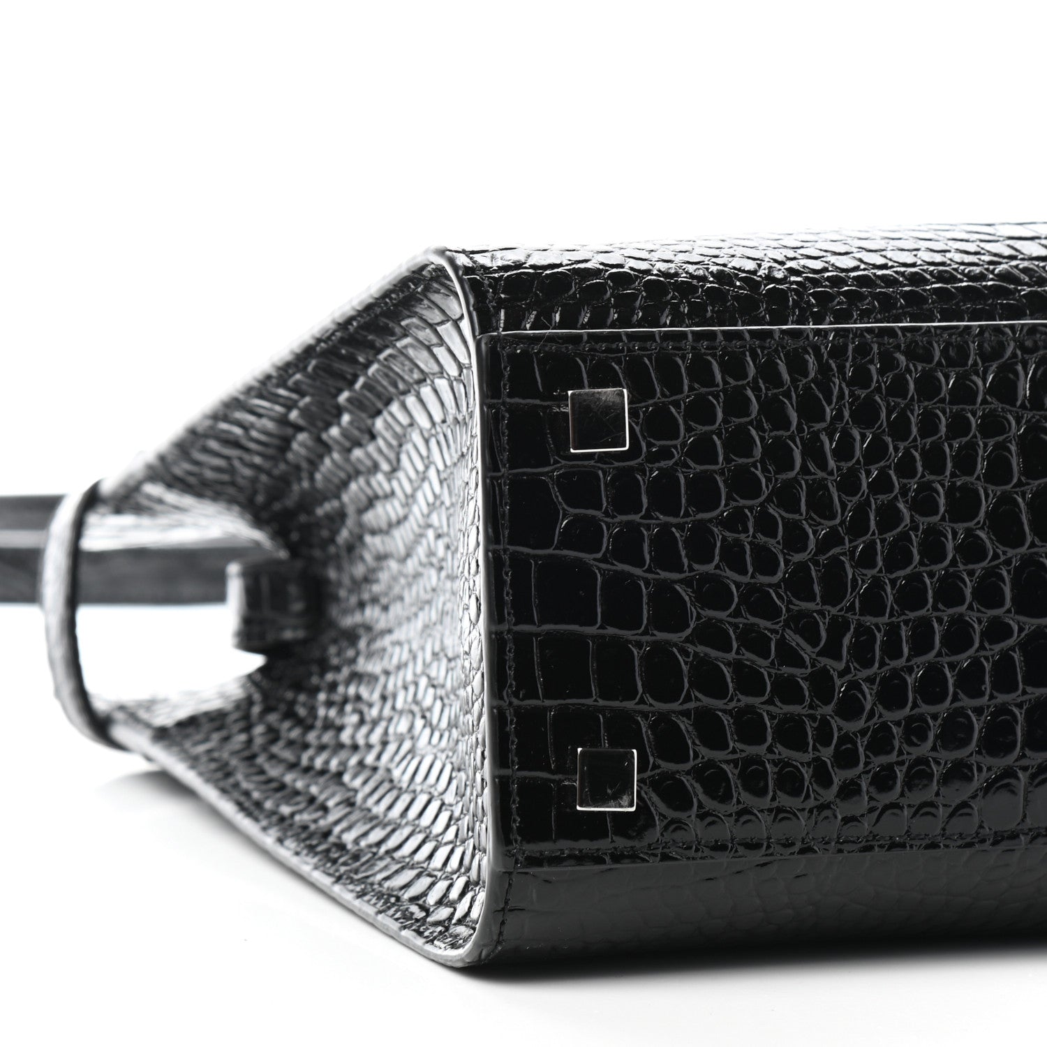 Saint Laurent Shiny Calfskin Crocodile Embossed Small Manhattan Shopper Tote Black 7 of 8