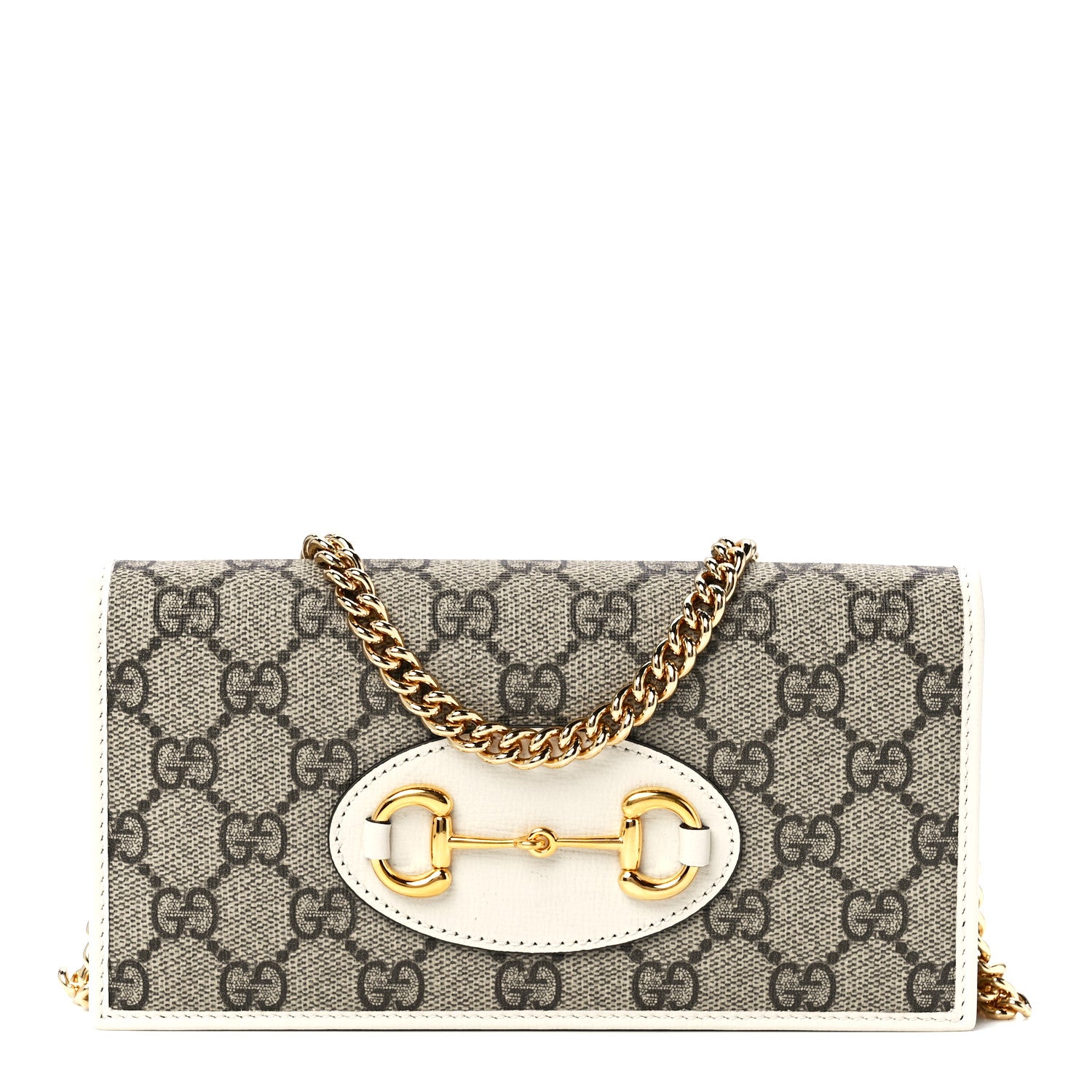 Gucci GG Supreme Monogram Azalea Calfskin Horsebit 1955 Wallet On Chain Beige Ebony Mystic White 1 of 10
