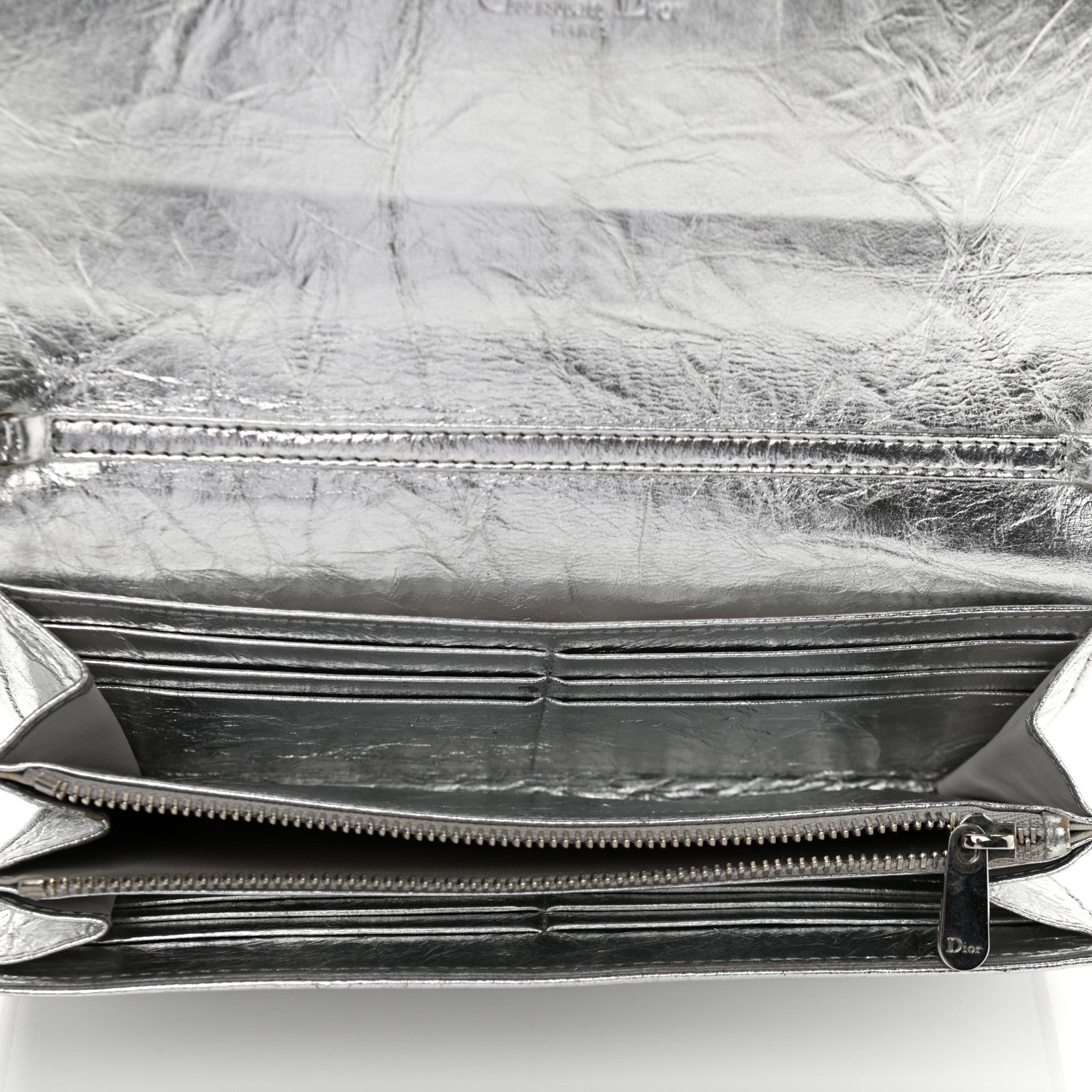 Christian Dior Metallic Crinkled Lambskin Diorama Croisiere Chain Wallet Silver 5 of 13