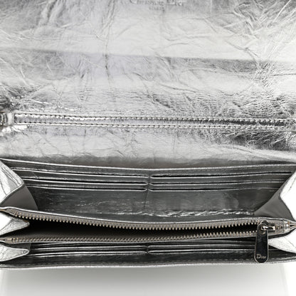 Christian Dior Metallic Crinkled Lambskin Diorama Croisiere Chain Wallet Silver 5 of 13