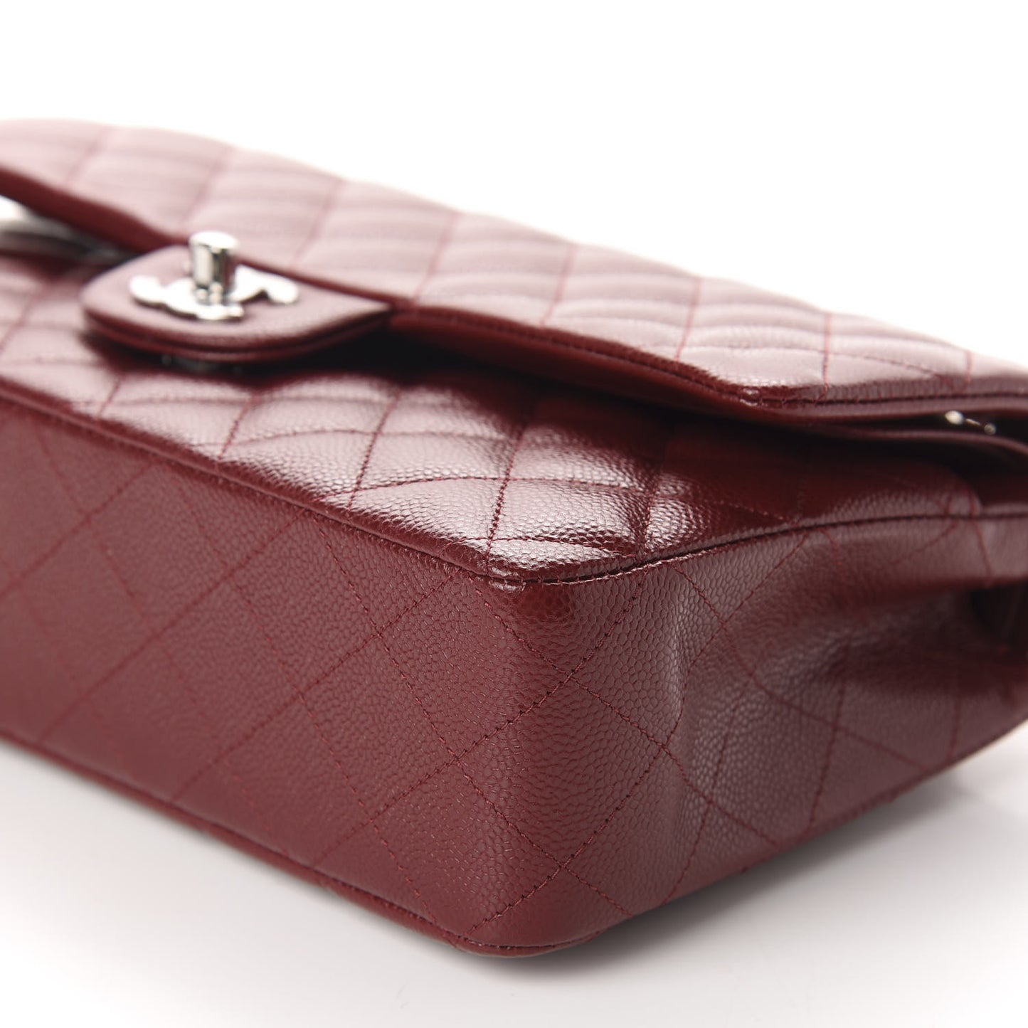 Caviar Quilted Medium Double Flap Dark Red