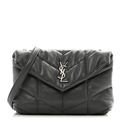Saint Laurent Lambskin Quilted Toy Loulou Puffer Monogram Chain Satchel Storm 1 of 10
