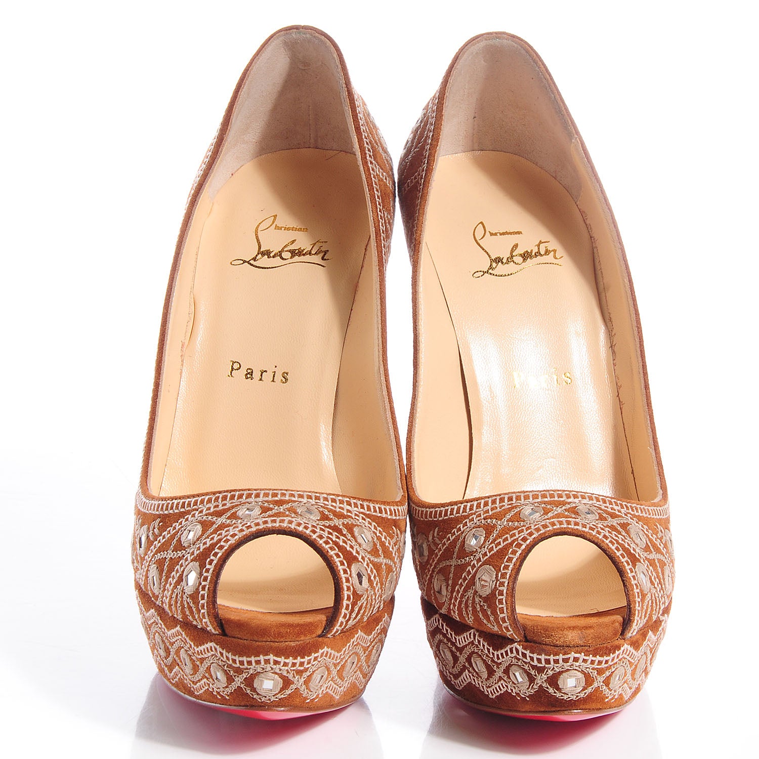 Christian Louboutin Suede Mendoza 140 Platform Peep Toe Pumps 39 Acajou 2 of 7