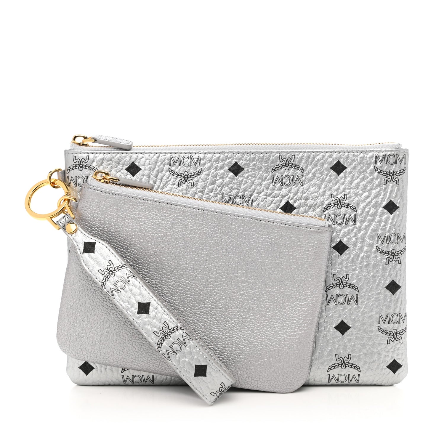 Metallic Visetos Zip Pouch Set Silver