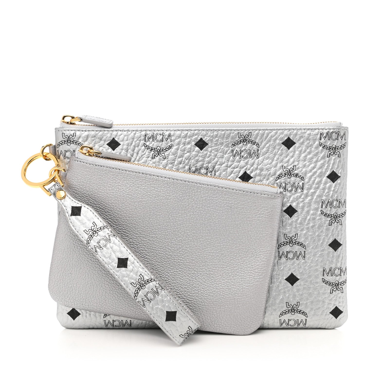 MCM Metallic Visetos Zip Pouch Set Silver 1 of 6