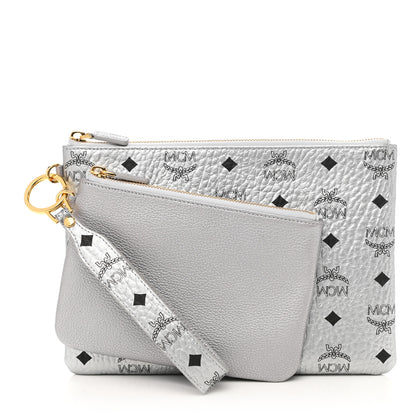 MCM Metallic Visetos Zip Pouch Set Silver 1 of 6