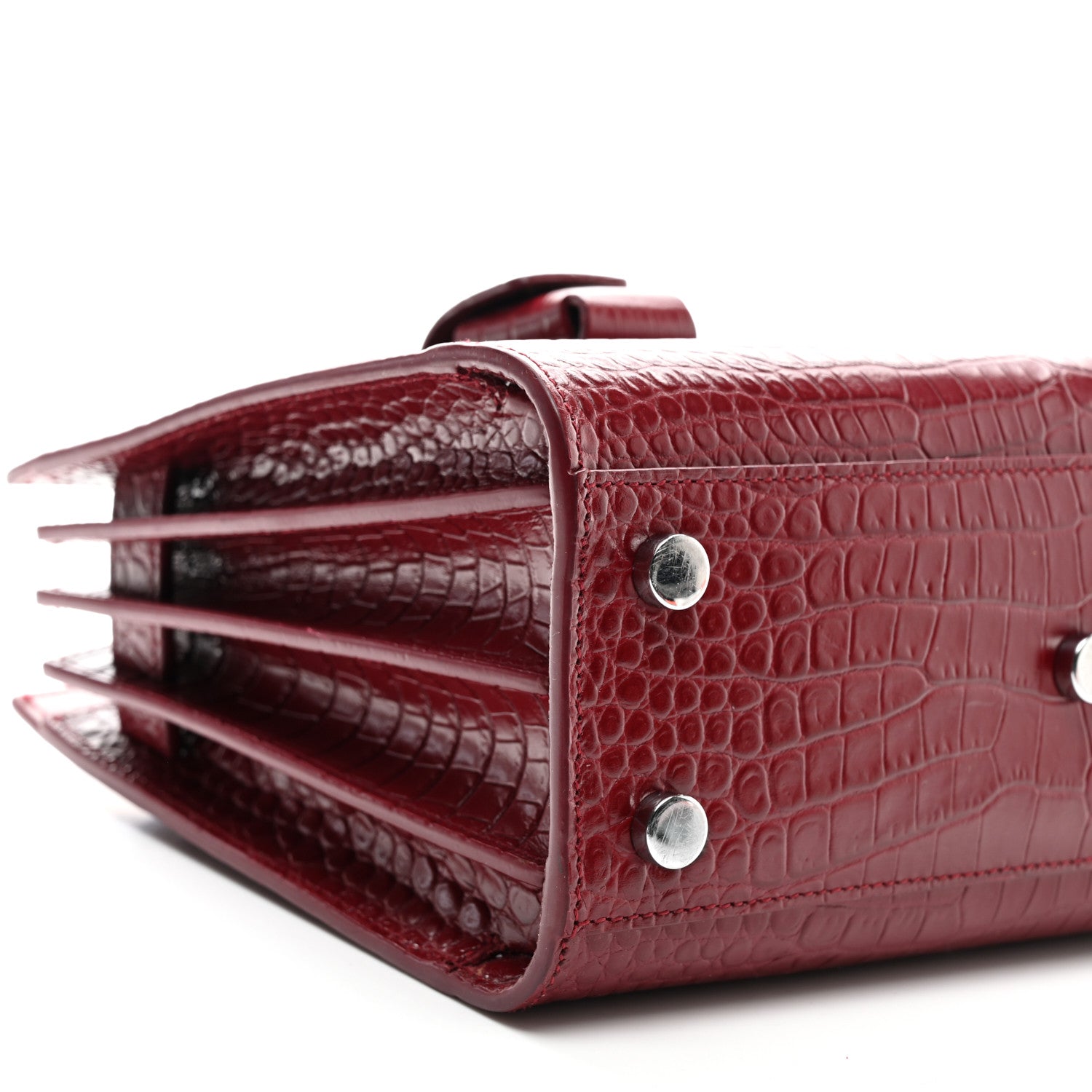 Saint Laurent Calfskin Crocodile Embossed Nano Sac De Jour Red 9 of 10
