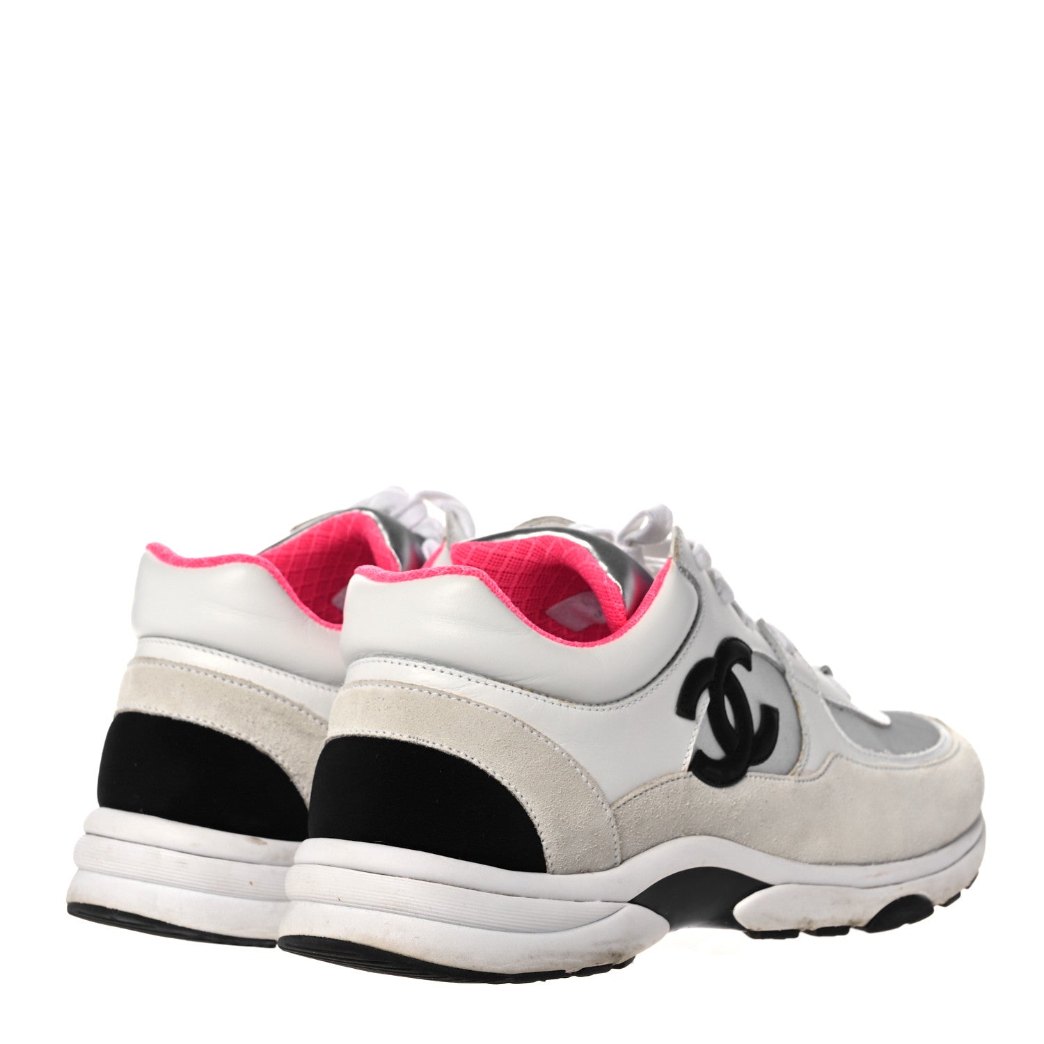 Chanel Calfskin Fabric Sneakers 40 White Silver Fluo Pink 4 of 12