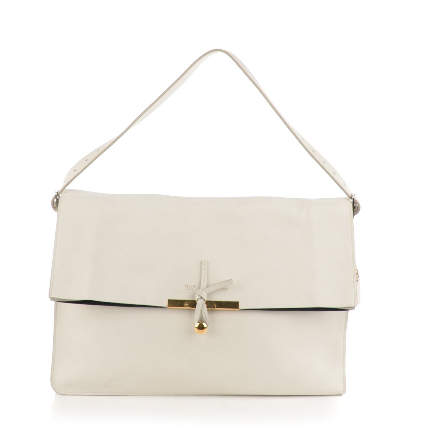 Calfskin Large Clasp Shoulder Bag White