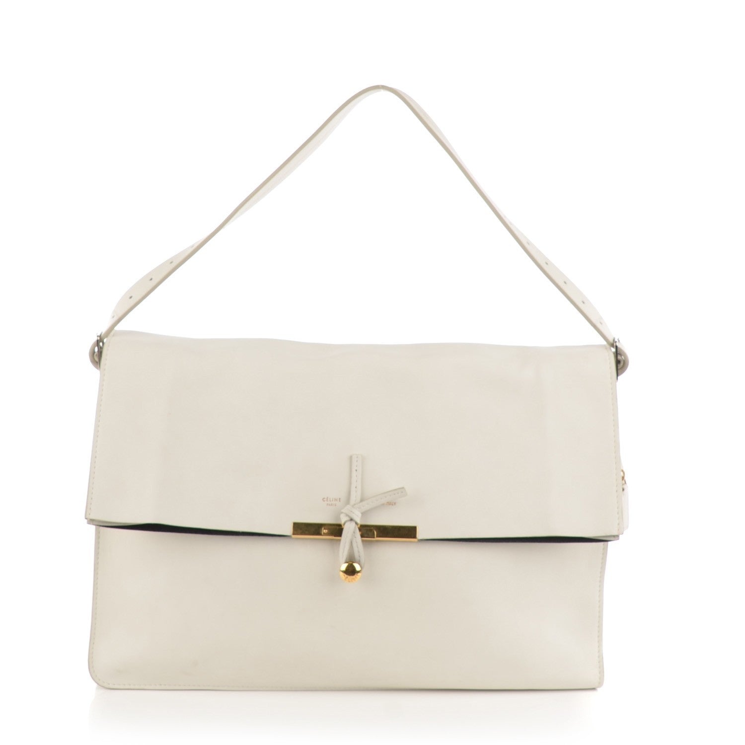Celine Calfskin Large Clasp Shoulder Bag White 1 of 11